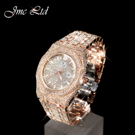 Luxury Hip-Hop Style Watch West Coast Quartz Watch For Men Fully Diamond-Studded Rhinestone Accessory Watch High-End Design Perfect Christmas Gift Wedding Present And Top Gift Choice, Without Battery