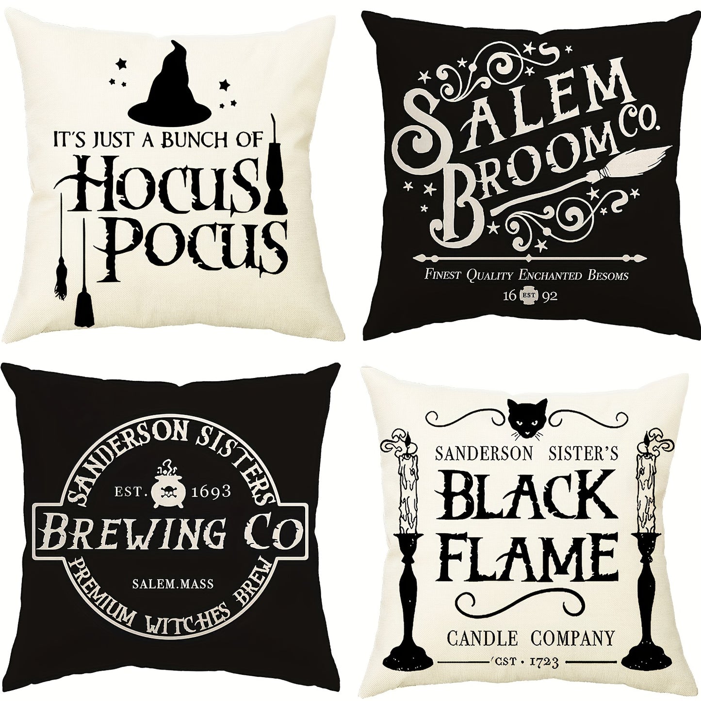 4pcs Halloween Linen Blend Throw Pillow Case, Square Cushion Case, Decorative Pillow Cover For Living Room Bedroom Couch Sofa, Home Decor Room Decor Party Decor Single-Sided Printed No Pillow Insert 18inch X 18inch