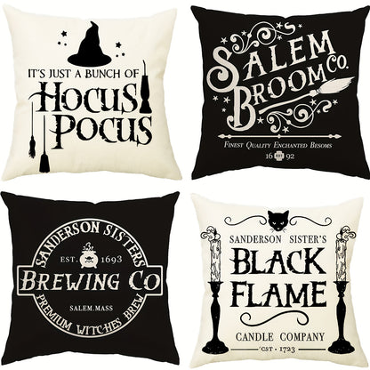 4pcs Halloween Linen Blend Throw Pillow Case, Square Cushion Case, Decorative Pillow Cover For Living Room Bedroom Couch Sofa, Home Decor Room Decor Party Decor Single-Sided Printed No Pillow Insert 18inch X 18inch