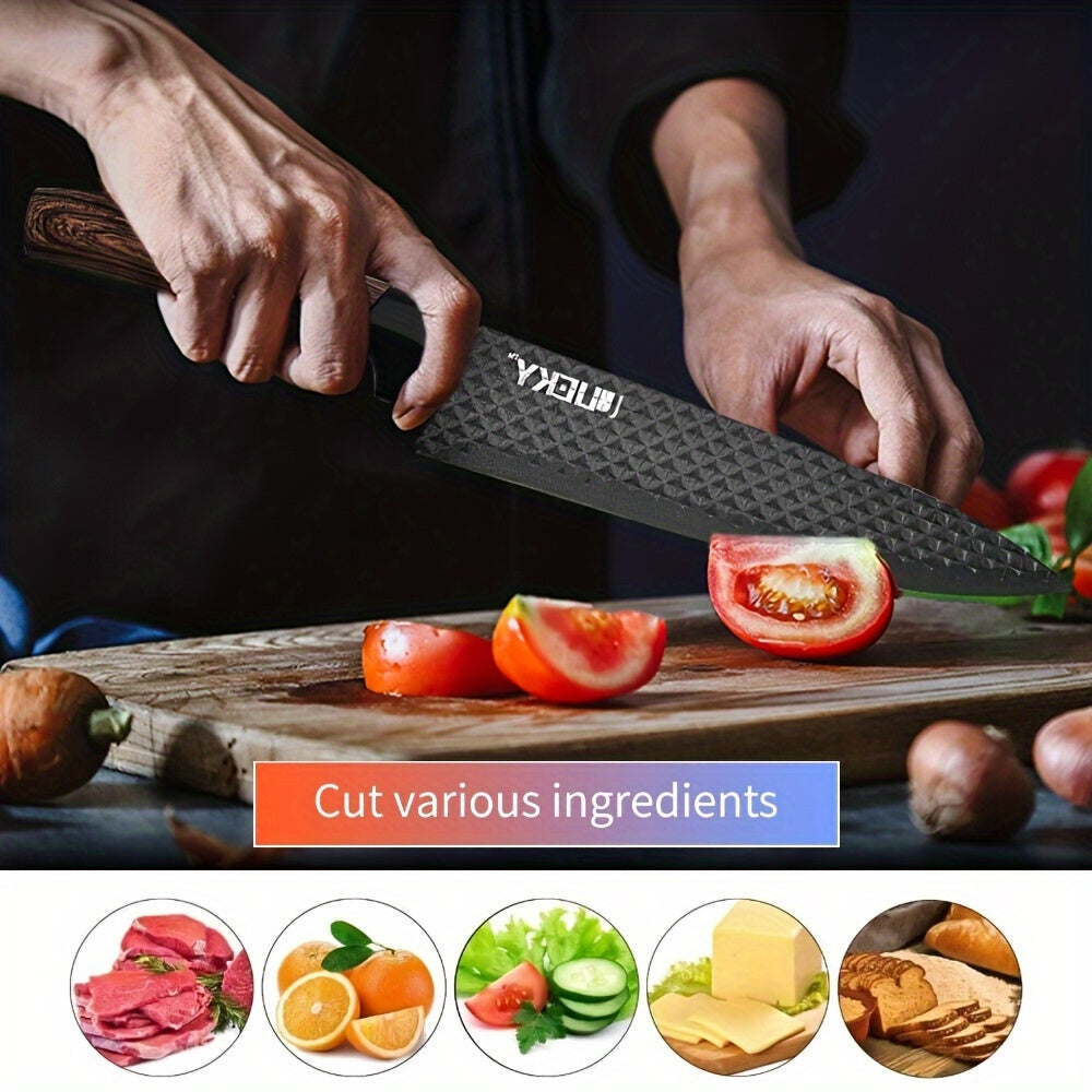 Professional 6pcs Kitchen Knives Set, Chef, Cleaver, Slicer, Utility Knife Peeler& Scissors Stainless Steel Ultra Sharp with Non-Stick Ergonomic Wood Handle Cooking Chef Knife Set for Home Travel Vegetable, Meat, Fruit Gift B