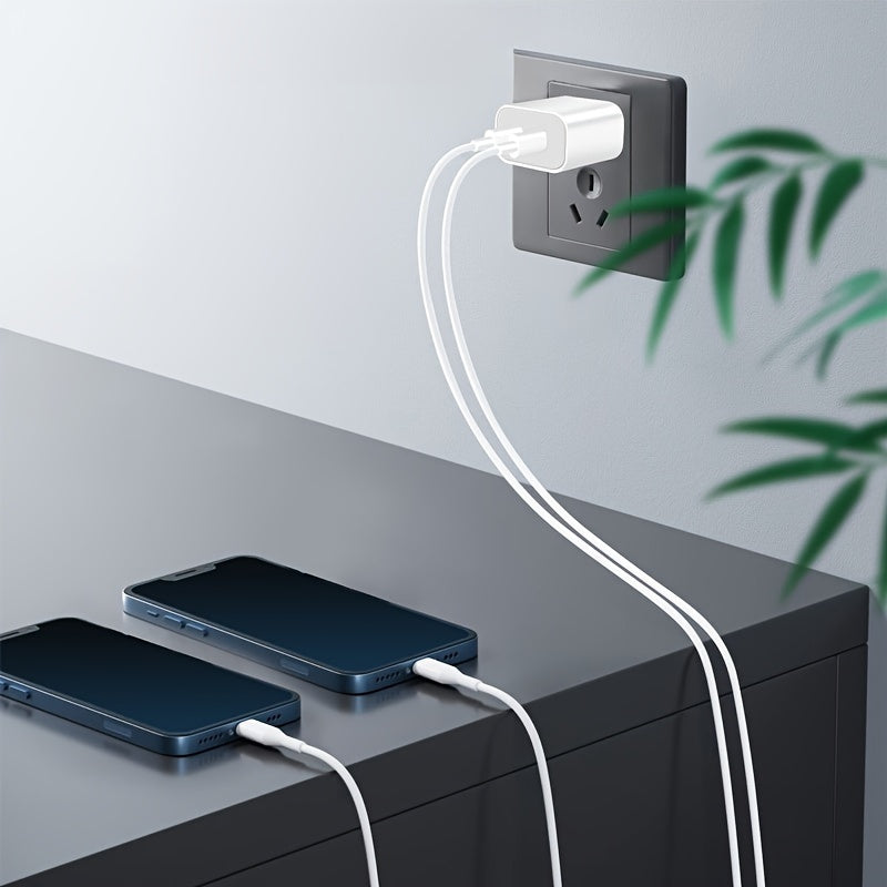UKETO Dual Port PD Fast Charger, USB Type-C Wall Charging Adapter, US Plug Power Supply for iPhone 14/13/12/11/XS/XR/X, iPad - 20W Travel Power Adapter with 2x 6.6FT USB-C Cables, Fast Charging Kit