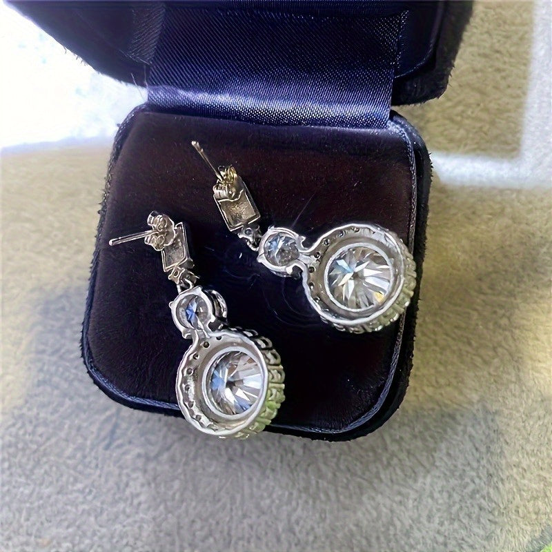 2pcs of S925 Silvery with 5-Carat 5A Zirconia Pendant Earrings, for Engagement, Wedding, Holiday, Birthday, And Anniversary Gifts