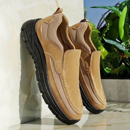Men's Slip-On Loafers - Comfortable Casual Business Shoes, Yellow & Beige Two-Tone Design, Breathable Mesh Lining, Durable PVC Sole, Round Toe, All-Season Wear for Everyday and Leisure, Chunky Shoes