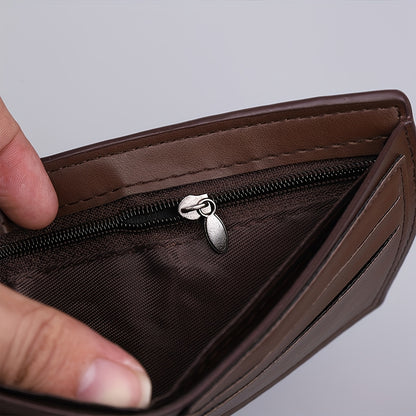 Men'S PU Wallet - Casual Style, Letter Pattern, Colorful Details, Multi-card Clip, Double Fold Short Wallet, Ideal For Gift Giving.