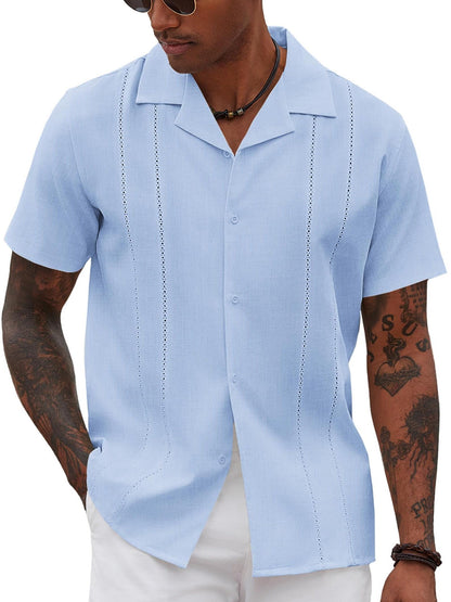 ELESOL Guayabera Shirts for Men Cuban Short Sleeve Button Summer Shirts