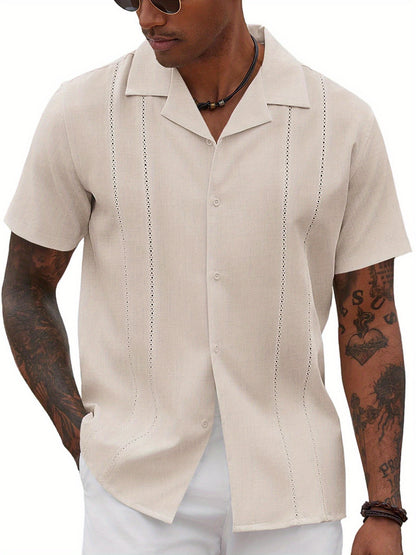 ELESOL Guayabera Shirts for Men Cuban Short Sleeve Button Summer Shirts