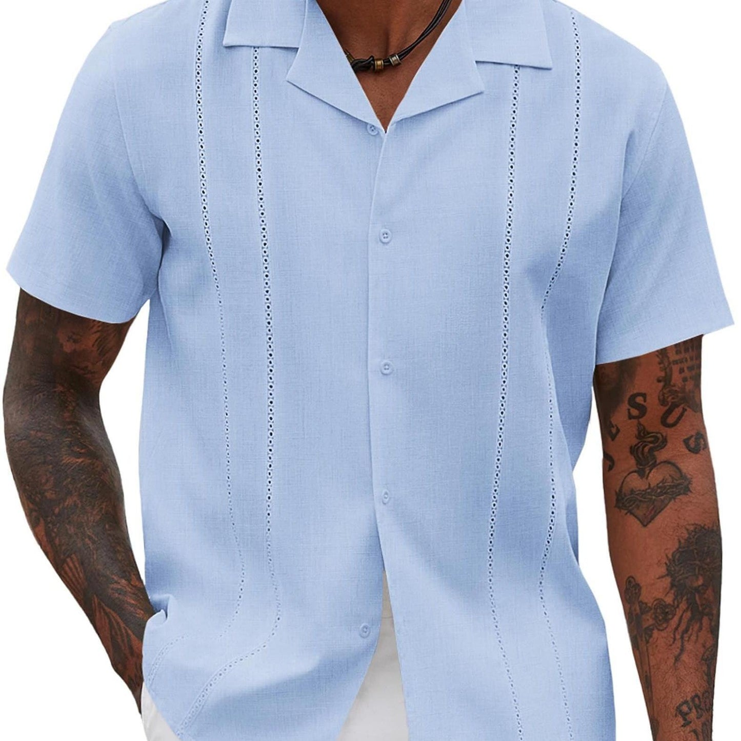 ELESOL Guayabera Shirts for Men Cuban Short Sleeve Button Summer Shirts