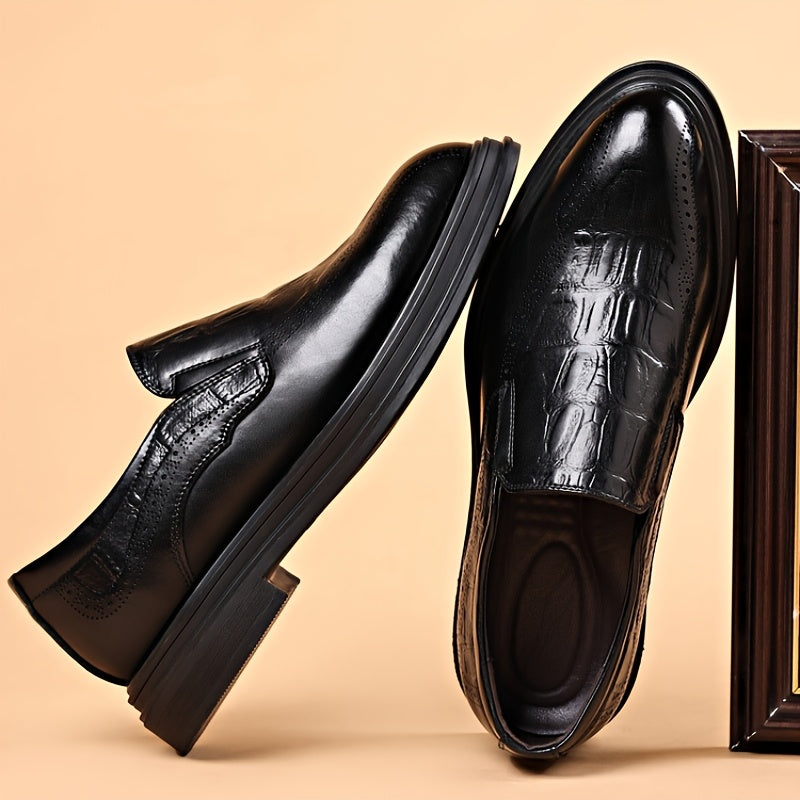 Men's Luxury Formal Shoes - Elegant Square Toe Loafers with Crocodile Texture, Suitable for Weddings, Business Events, And Office Wear for Valentine's Day