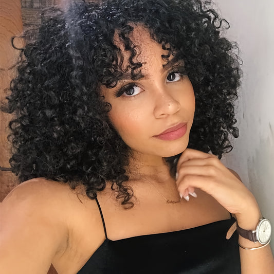 12-Inch Voluminous Afro Curly Wig for Women - Soft Synthetic Hair, Black to Brown Gradient, Perfect for Daily Wear, Parties, Halloween & Cosplay