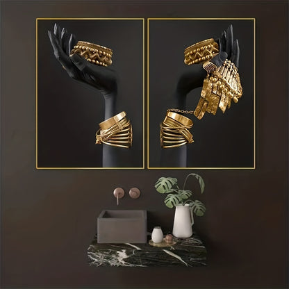 3-Piece Golden Jewelry Canvas Print Set - Elegant Wall Art for Modern Home Decor, Sophisticated Unframed Paintings for Living Spaces - High-Quality, Easy Install