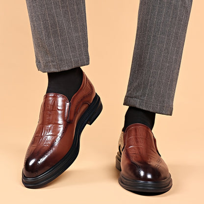Men's Luxury Formal Shoes - Elegant Square Toe Loafers with Crocodile Texture, Suitable for Weddings, Business Events, And Office Wear for Valentine's Day