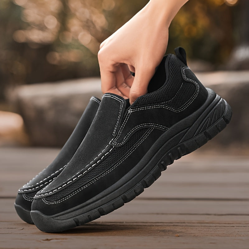 Men's Slip-On Loafers - Comfortable Casual Business Shoes, Yellow & Beige Two-Tone Design, Breathable Mesh Lining, Durable PVC Sole, Round Toe, All-Season Wear for Everyday and Leisure, Chunky Shoes