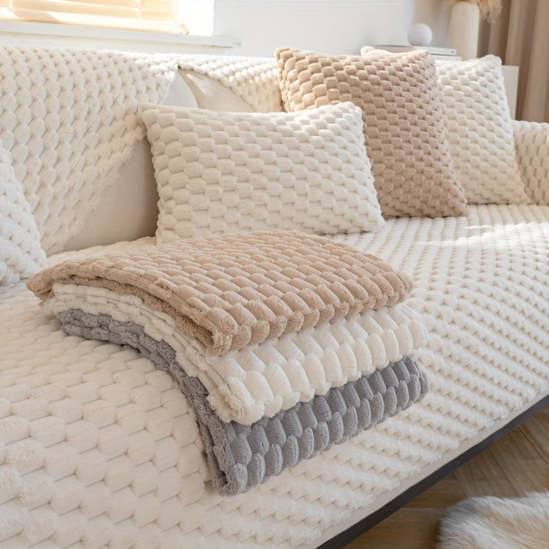 1pc Plush Nordic Sofa Slipcover - Anti-Slip, Fashionable, Simple Modern Design, Four Seasons Universal Fit, Furniture Protector for Bedroom, Office, Living Room Home Decor - Easy to Clean, Stain-Resistant, Soft, Breathable, a