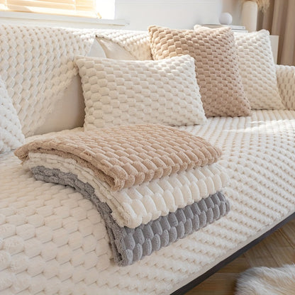 1pc Plush Nordic Sofa Slipcover - Anti-Slip, Fashionable, Simple Modern Design, Four Seasons Universal Fit, Furniture Protector for Bedroom, Office, Living Room Home Decor - Easy to Clean, Stain-Resistant, Soft, Breathable, a