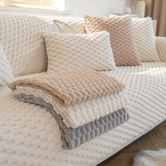 1pc Plush Nordic Sofa Slipcover - Anti-Slip, Fashionable, Simple Modern Design, Four Seasons Universal Fit, Furniture Protector for Bedroom, Office, Living Room Home Decor - Easy to Clean, Stain-Resistant, Soft, Breathable, a